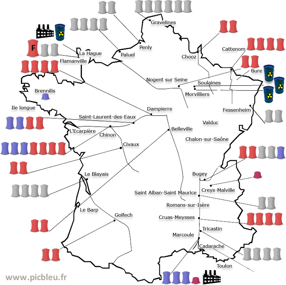 Carte des centrales nucléaires en France
