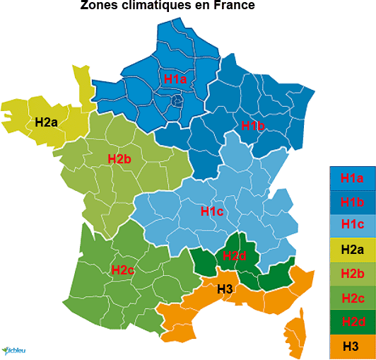 zones climatiques h h1 h2 en France